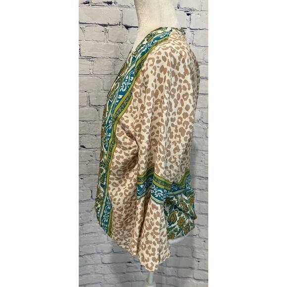 Multiples Rayon blouse bell sleeves animal print & teal paisley Design XL - Picture 2 of 8
